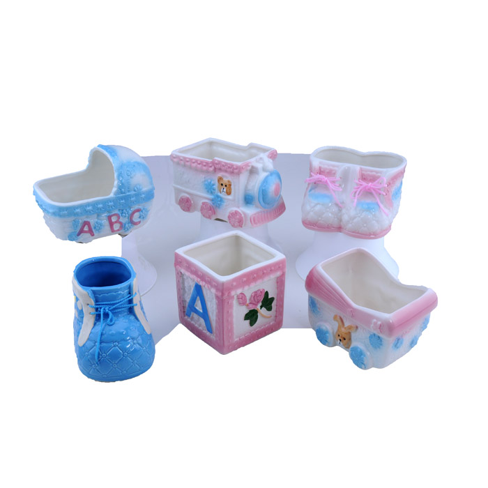6 ASSORTED CERAMIC BABY CONTAINER (PK/ BL/ WH) EA
