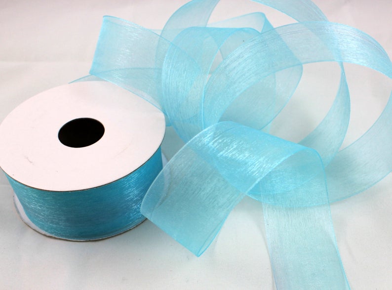 #3 AQUA SHEER WIRED RIBBON ROLL (25/YDS)